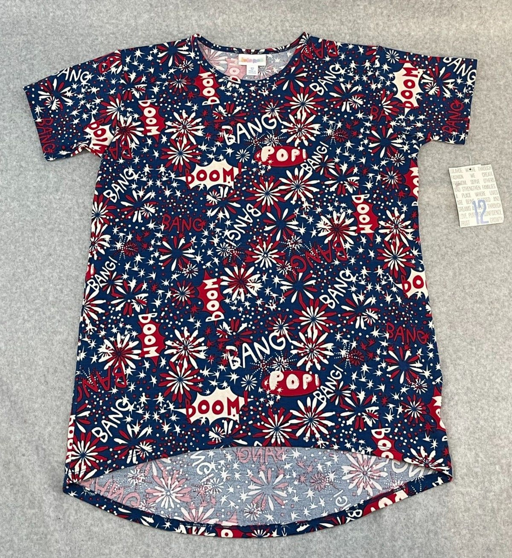 Lularoe Girls 4th of July Fireworks Patriotic Gracie Top Shirt High-Low size 12